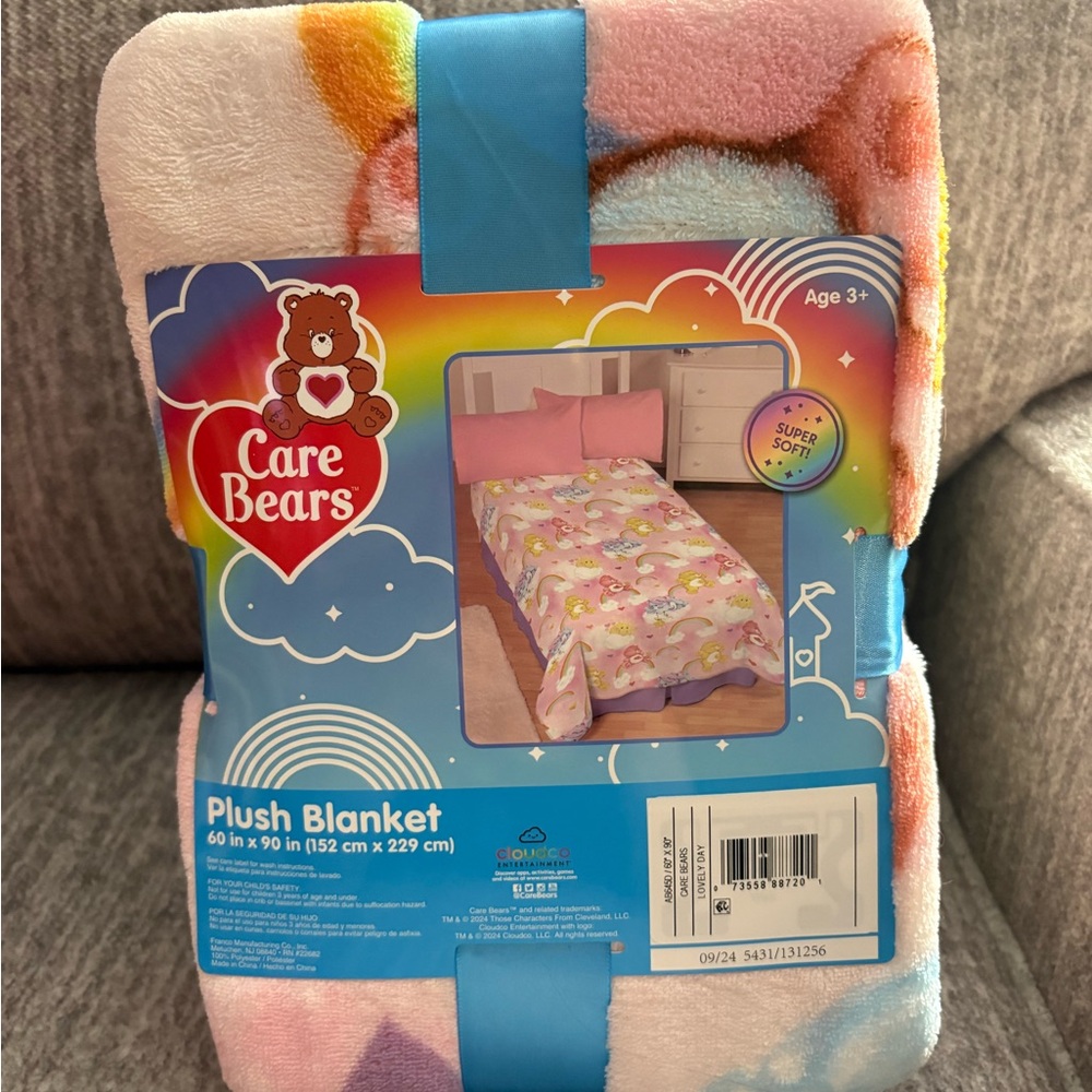 Care Bears Plush Blanket - Pink, Blue, Orange